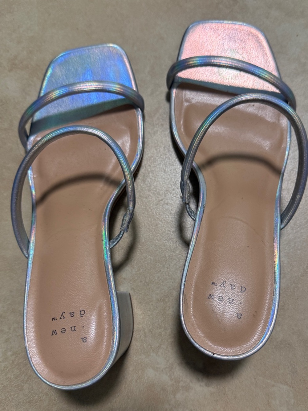 a new day Iridescent Dual-Strap Square-Toe Slide Sandals